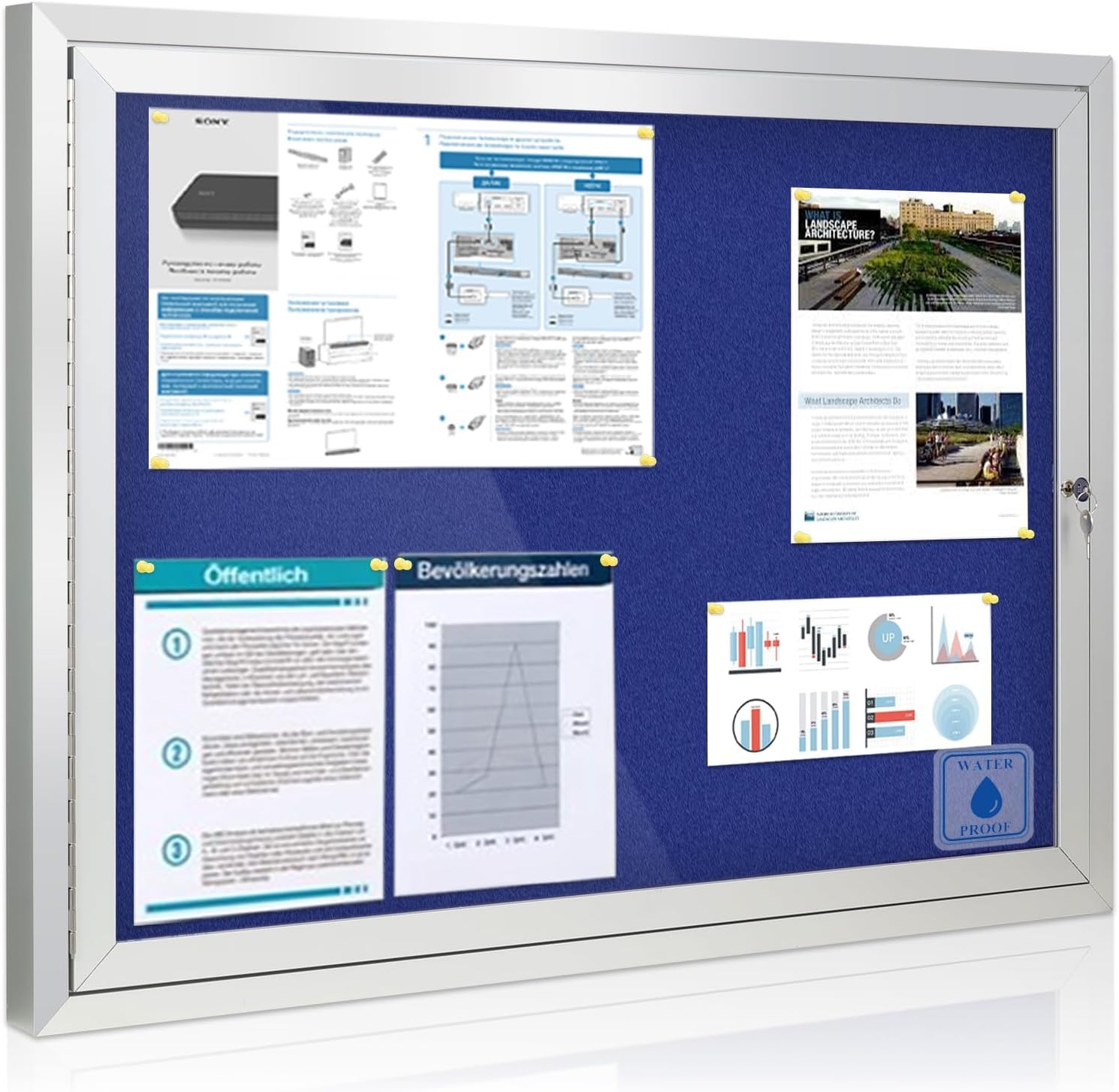 Store Pinboard SWANCROWN Outdoor Lockable Notice Board 95x71cm, Blue Felt Pinboard ...