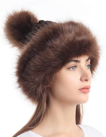 Soul Young Womens Faux Fur Hat Russian Cossack Knit Pompom Hat Ski Snow Cap for Winter Outdoor