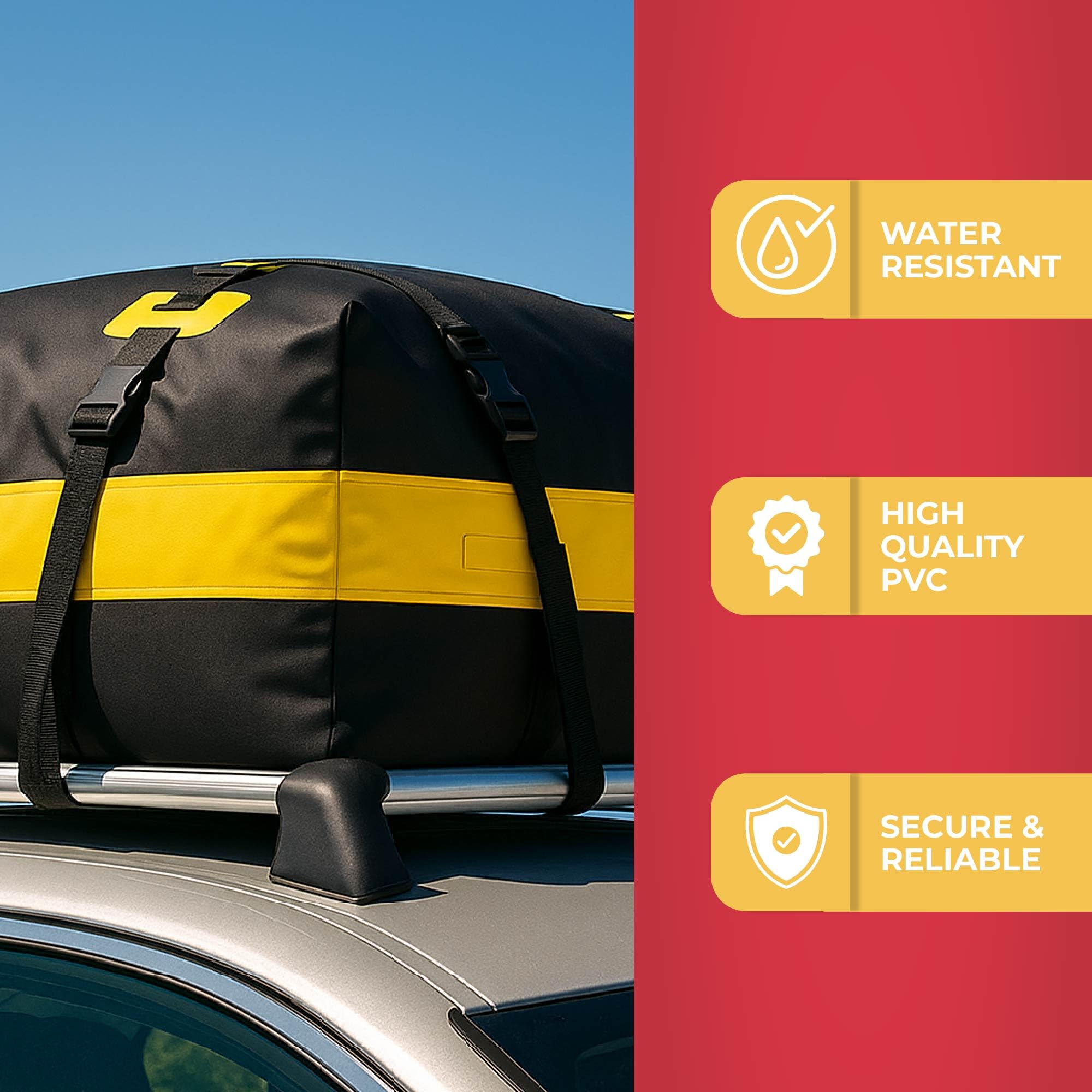 GADLANE Borsa da Tetto per Auto - 425L Box da Tetto Impermeabile per Auto con/senza Portapacchi, con Tappetino Antiscivolo, 4 Cinghie Robuste, Lucchetto a Combinazione, Borsa Portaoggetti (Gialla)