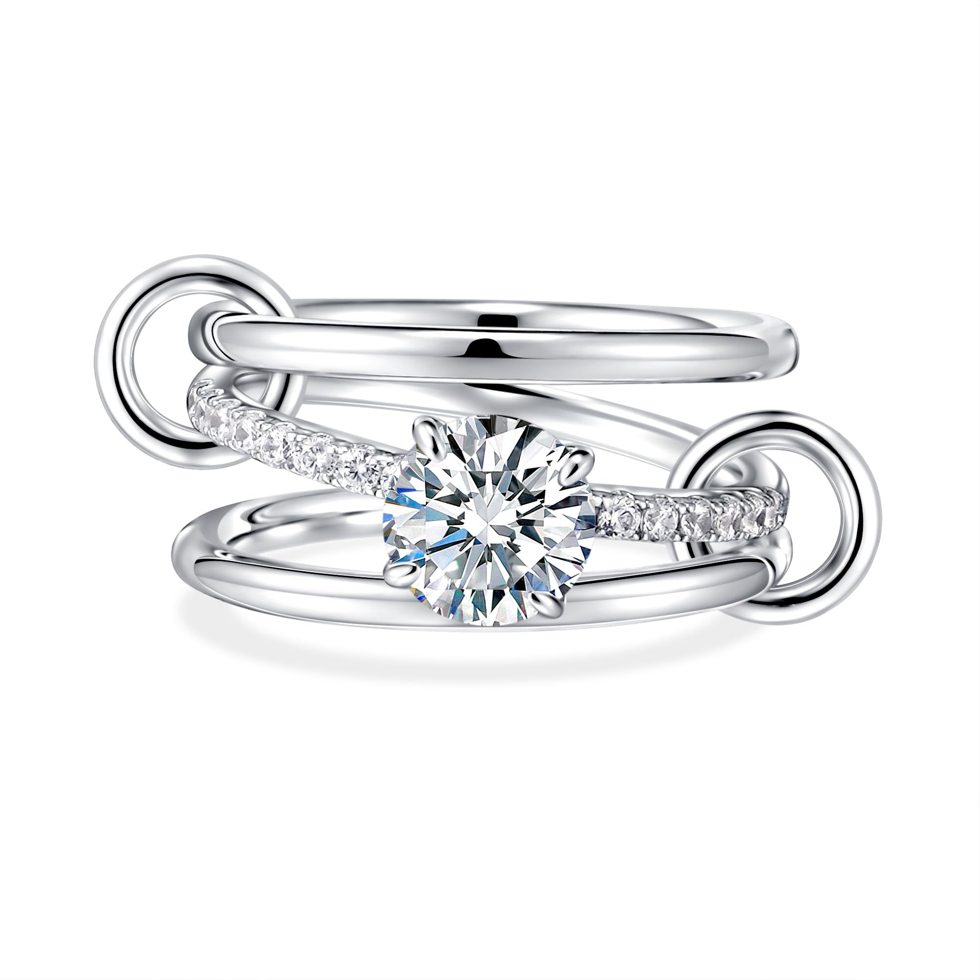 JINEAR Gold Stackable Rings for Women Non Tarnish 14K Gold Plated Interlocked Ring Gold Silver Mixed Metal Statement Rings Dainty Cubic Zirconia Band