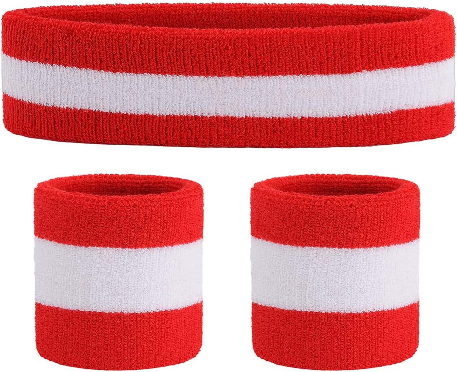 Sweatband Set Sports Headband Wristband Set Sweatbands Terry Cloth Wristband Wrist Sweatband Headbands Moisture Wicking Sweat Absorbing Head Band