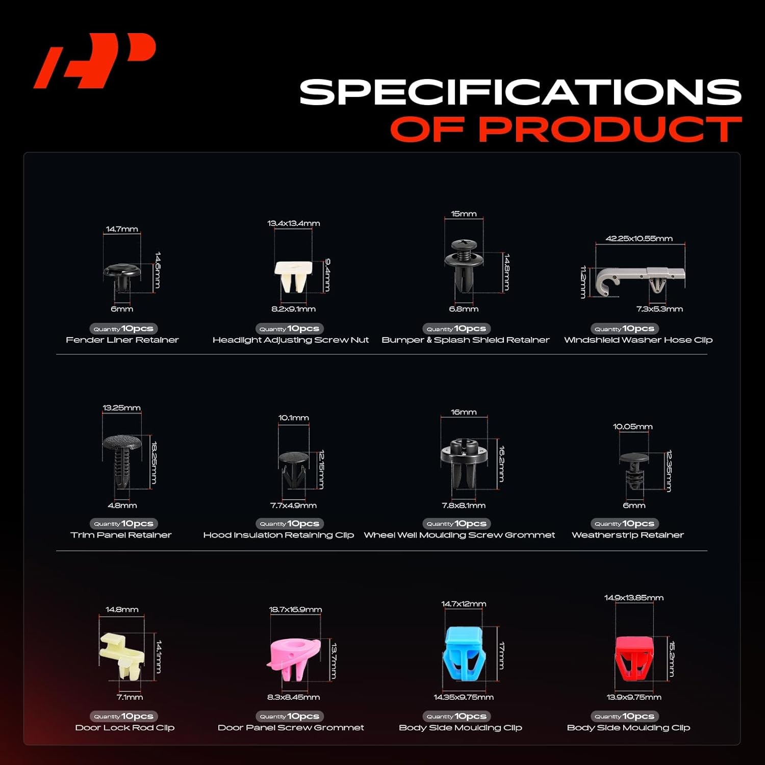 A-Premium 240Pcs 40.48 oz Nylon Bumper Retainer Clips Fender Fasteners Door Lock Rod Hood Panel Molding Auto Push Pin Plastic Rivets Kit Compatible with Honda Element 2003-2011, with Removal Tool