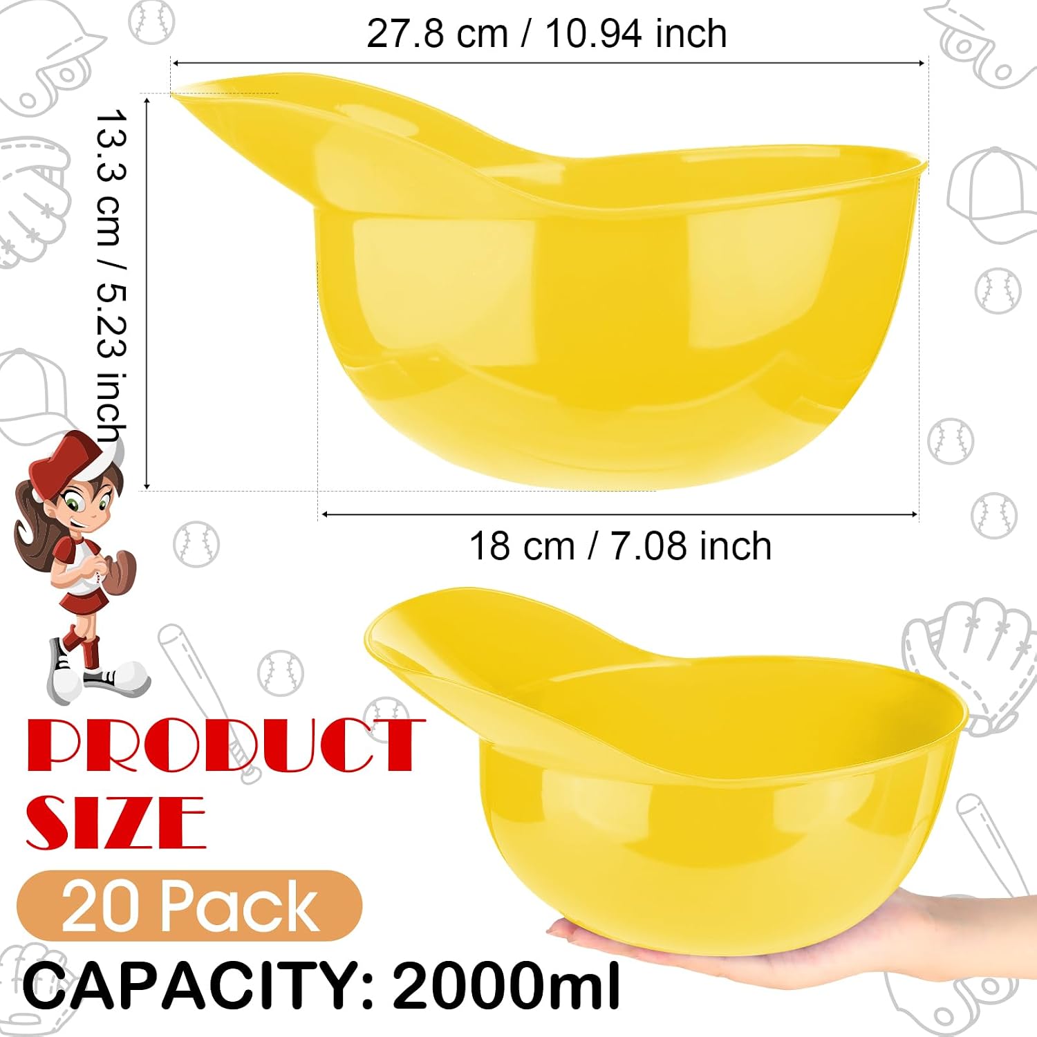 Tanlade 72 oz Large Plastic Baseball Helmet Bowl Baseball Hats Bowls Snack Ice Cream Dessert Helmet Cups for Birthday Worker Construction Popcorn Chip Party Favor(Yellow,12 Pcs)