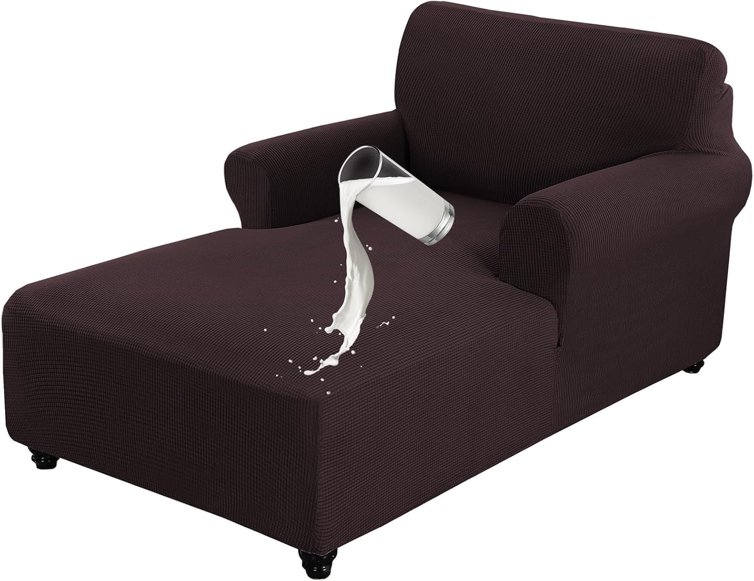 OKYUK Chaise Lounge Cover, Stretch Chaise Chair Covers, Sofa Chaise Slipcover with Double Arm, Jacquard Fabric Machine Washable Furniture Protector Couch Soft for Living Room Bedroom, Light Grey
