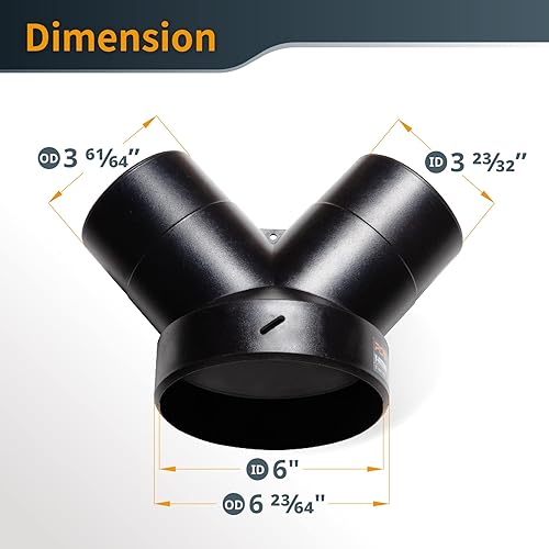 Miniatura 6 de POWERTEC 70189-P2 Conector en Y para colector de polvo  Reductor de manguera de 6 pulgadas a 4 pulgadas para sistema de recolección de polvo para