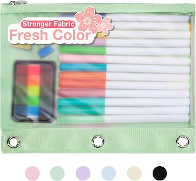 Forvencer Pencil Pouch for 3 Ring Binder, Large Capacity Binder Pencil Pouch with Smooth Zipper & 3 Reinforced Grommets, Pencil Case for Binder Clear Window to Organize School Office Supplies, Green