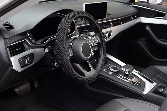 KAFEEK Elastic Stretch Steering Wheel Cover, Universal 15 Inch, Black | Warm in Winter and Cool in Summer, Microfiber Breathable Ice Silk, Anti-Slip, Odorless, Easy Carry