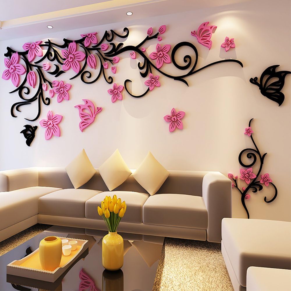 Sdtdia 3D Wall Stickers Romantic Butterfly Flower Vine