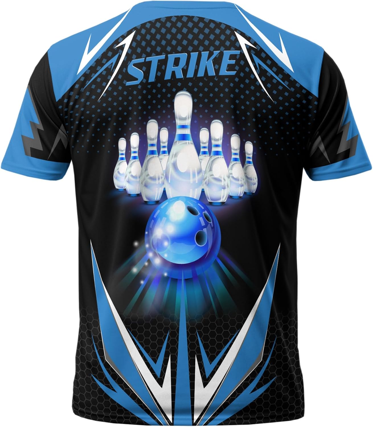 Unisex Bowling Tshirt Custom Blue Lightning Bowling Pin Tee Shirt for Bowler 3 D Bowling Lover Clothing