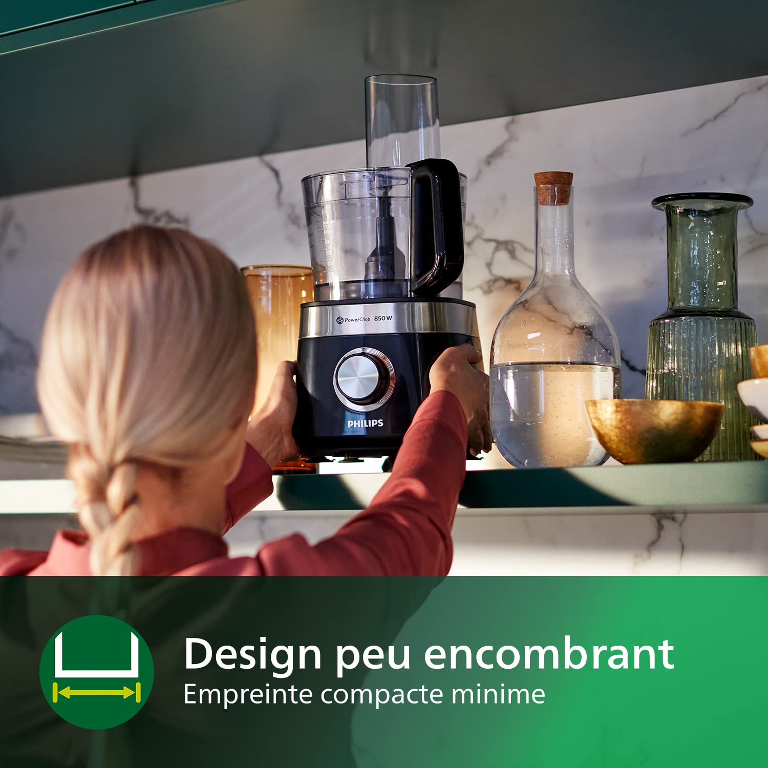 Philips Collection Viva Robot multifonction compact, moteur de 800W, 29 fonctions, PowerChop, disque 2-en-1, presse-agrumes, assemblage facile, bol de 1,5L (HR7510/10)