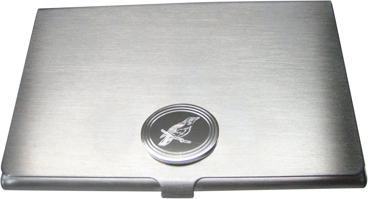 Kiola Designs Silver Toned Oval Etched Finch Bird Business Card Holder