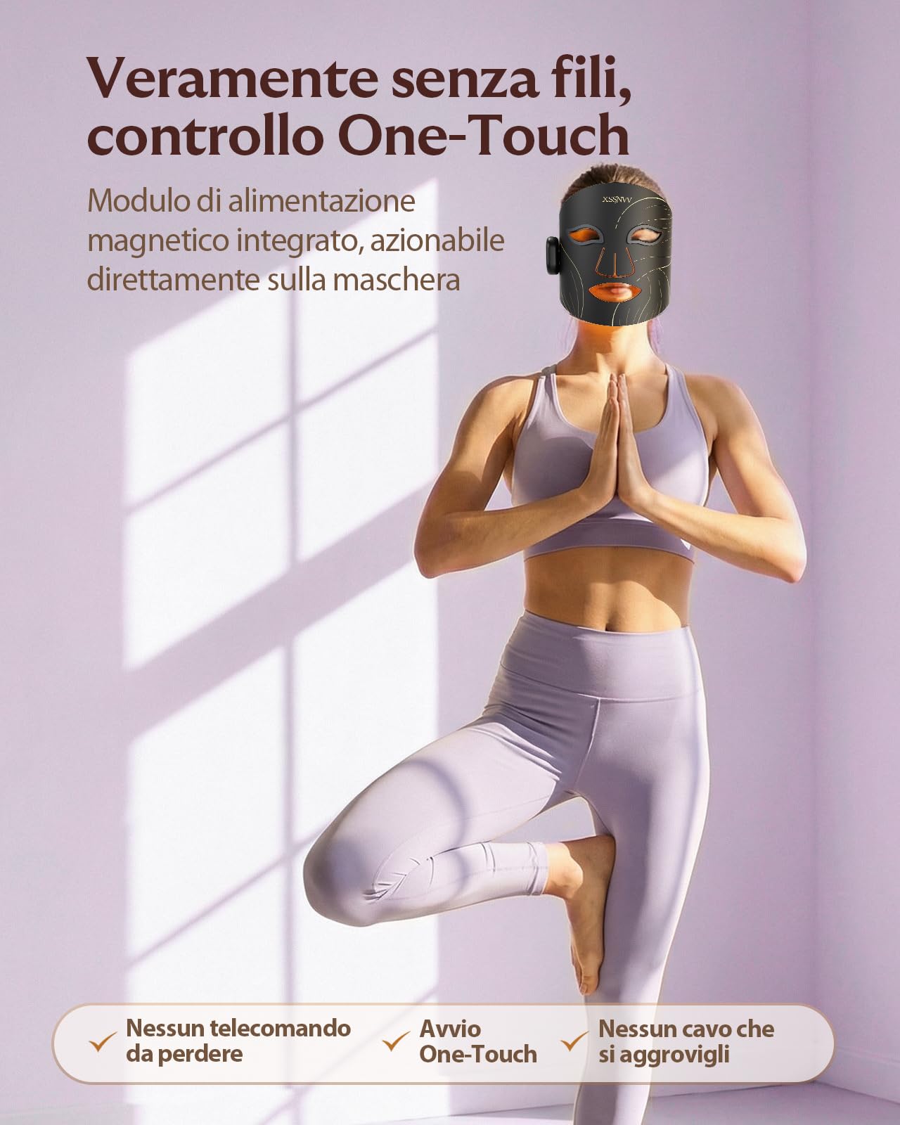 Maschera LED Viso con Luce Rossa e Infrarossi 850nm, Maschera Facciale LED Multicolore, Wireless e Ricaricabile, Silicone Flessibile per Cura della Pelle a Casa NVV03