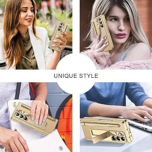 Miniatura 7 de Miimall Funda para Samsung Galaxy Z Fold 5 con S Pen, Z Fold 5 con soporte para bolígrafo, protector de pantalla de vidrio templado y funda de piel