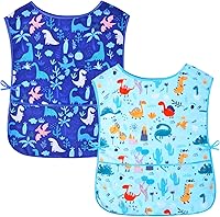 Vista 9 de Delantal de pintura artística para niños y niñas, con bolsillos, sin mangas, para niños de 2 a 7 años