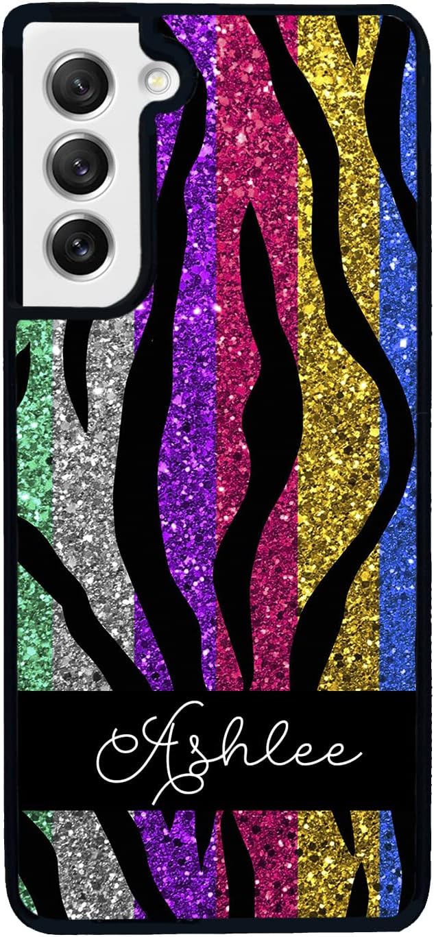 Glittery Colorful Tiger Personalized Black Rubber Phone Case Compatible With Samsung Galaxy S25 S25+ S25 Ultra S24 S24+ S24 Ultra S24FE, S23 FE S23+ Ultra S22 S22+