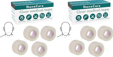 NanaCare Clear Medical Tape Waterproof, 4 Rolls 2.5cm x 9m - Hypoallergenic Surgical Tape For Wound Care, Dressings & Face, First Aid Waterproof Bandage For Sensitive Skin (Pack of 2)
