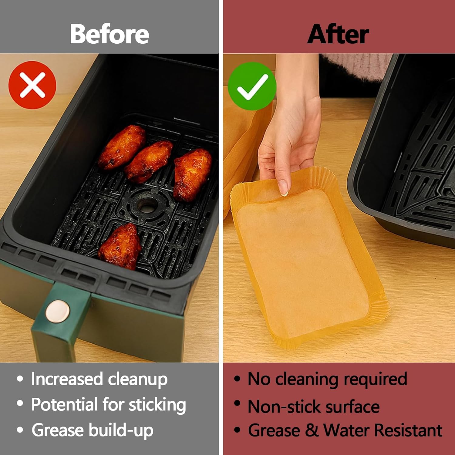 150PCS Air Fryer Liners for Ninja, 8.6 x 5.5 inch Disposable Air Fryer Paper Dual Basket, Non-Stick Unbleached Parchment Paper Baking Accessories Liners for Natural Ninja DZ201 DZ401 - Image 3