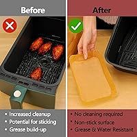 Vista 3 de 150 forros para freidora de aire para Ninja, papel desechable de 8.6 x 5.5 pulgadas, doble cesta, papel pergamino antiadherente sin blanquear