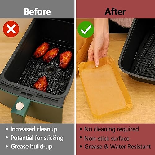 Miniatura 3 de 100 forros para freidora de aire para Ninja, 8.6 x 5.5 pulgadas, papel desechable para freidora de aire doble, papel pergamino antiadherente sin