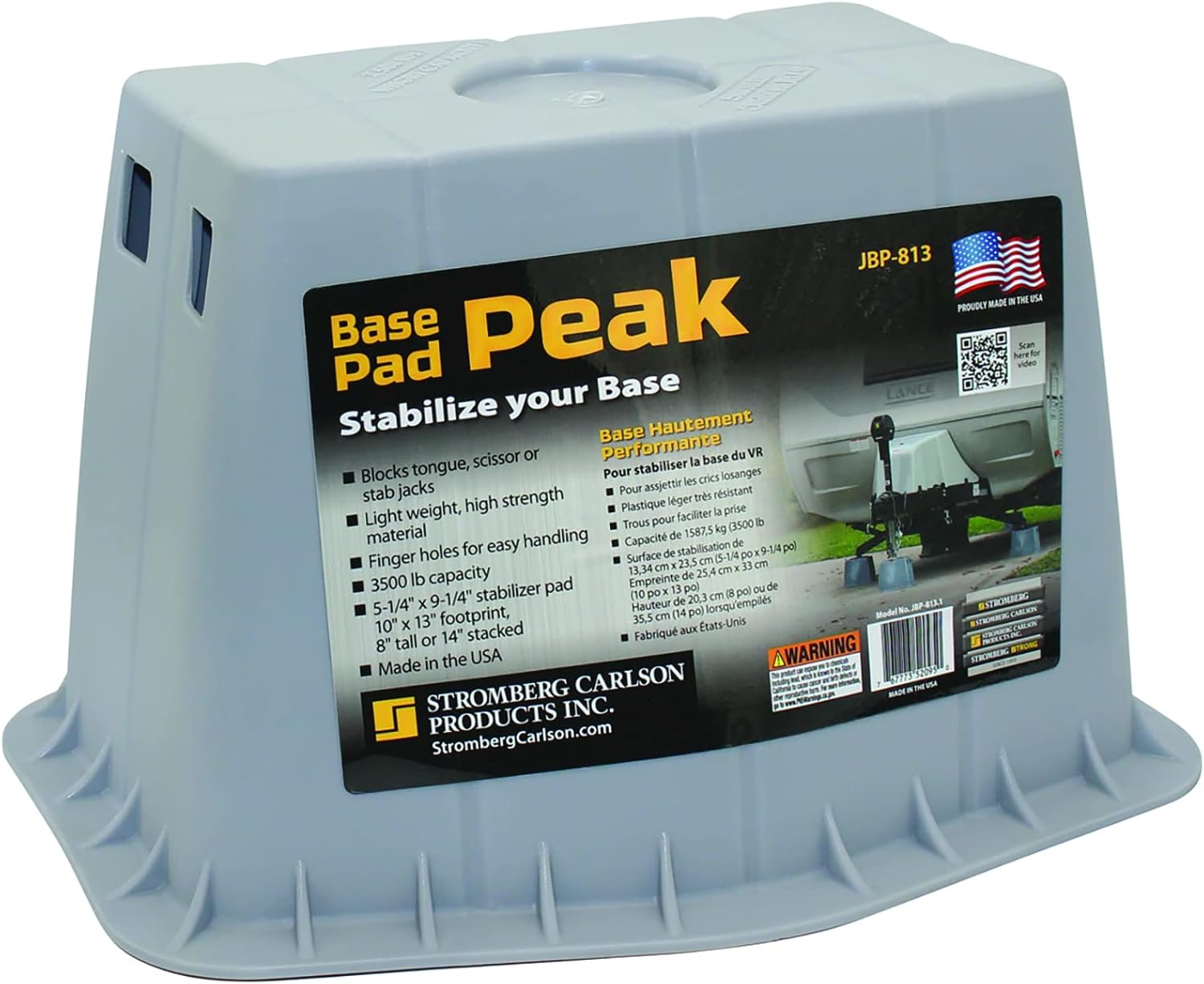 Stromberg Carlson JBP-813.1 Base Pad Peak - Trailer Jack Block – RV Pads – Travel Trailer Accessories – Tongue Jack Base – Leveling Block – Camper Accessories for RV Platform (1 Pack, Gray)