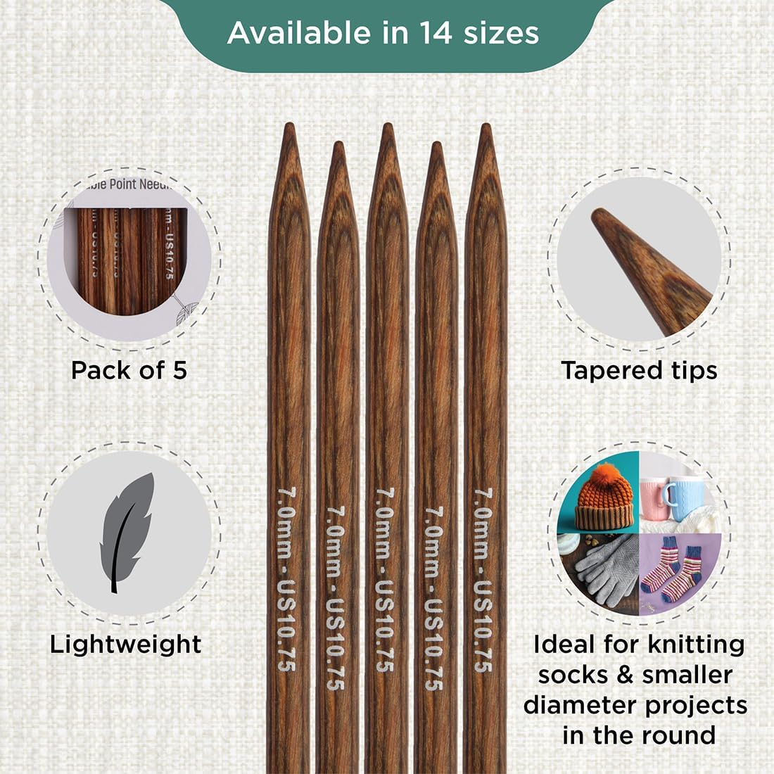 KnitPro Ginger Double Pointed Needles 8" (20cm) | US Size 10.75 (7mm)