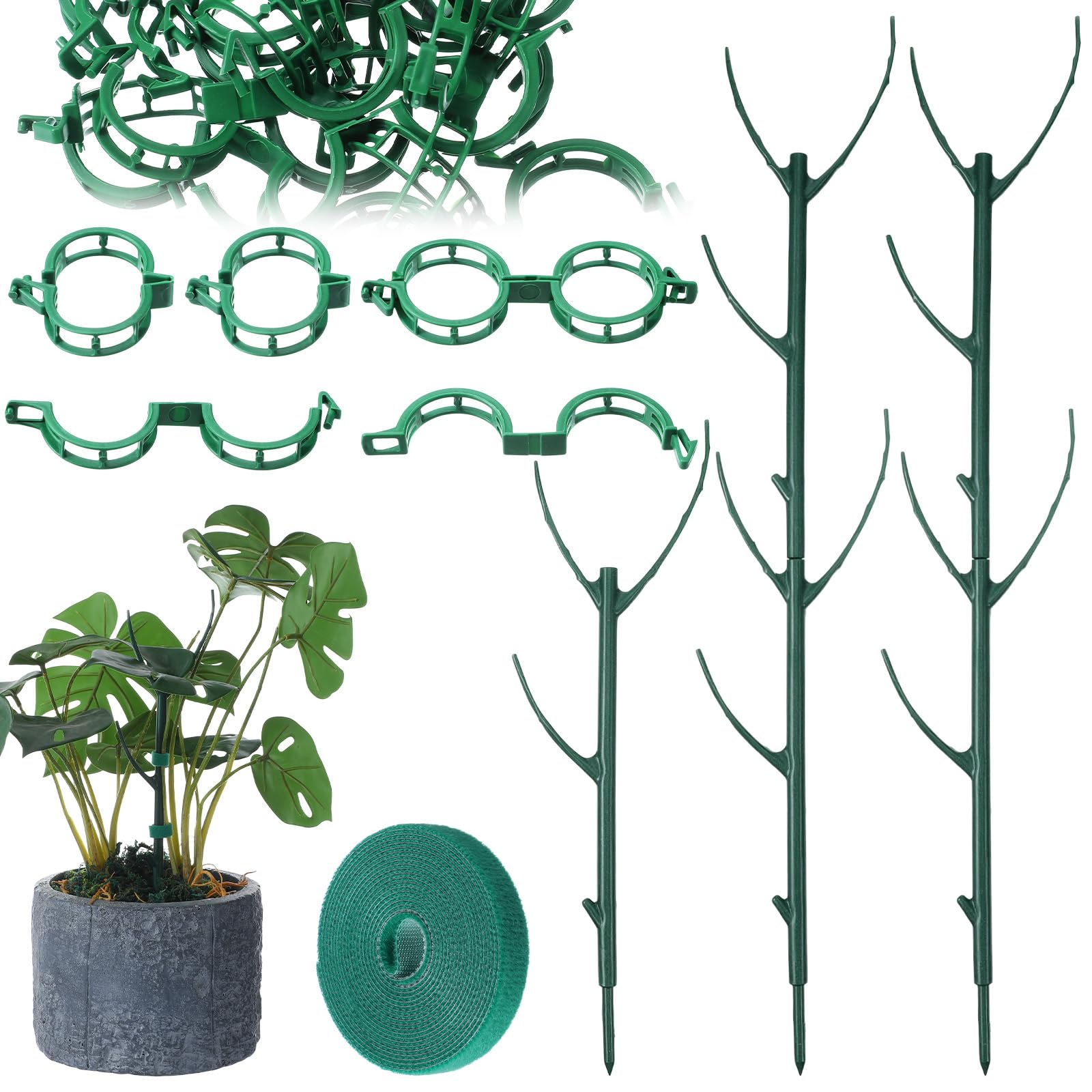 Matwsec 5 Pack Adjustable Plant Support Pole Stackable Monstera Plant Support with 20 Pcs Clamps Garden Plants Stakes for Indoor Outdoor Climbing Plants Holder Stick for Pothos, Vine, Flower Use