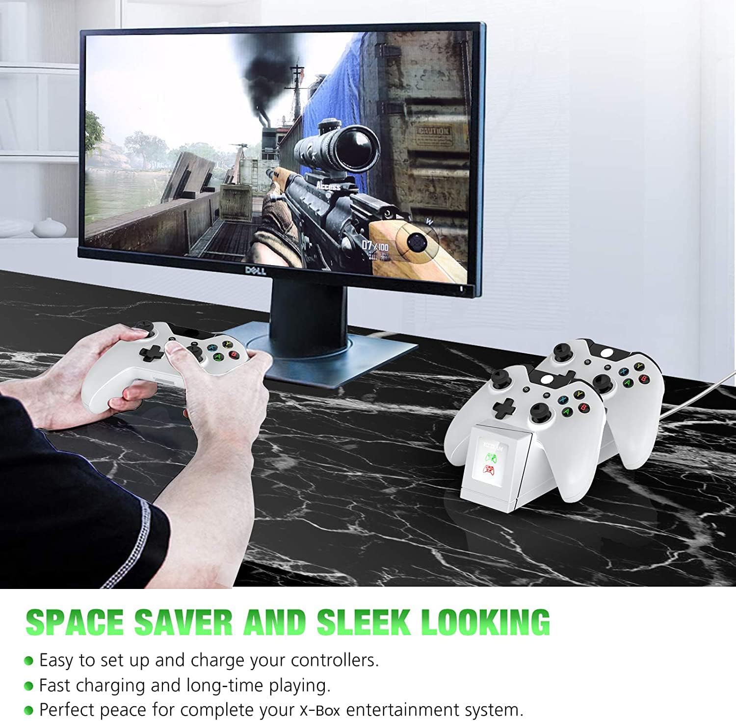 Controller Charger for Xbox One, YAEYE Dual Controller Charger for Xbox One/One X/One S/One Elite, High Speed Charging Station with 2 x 1200mAh Rechargeable Battery Packs (White)