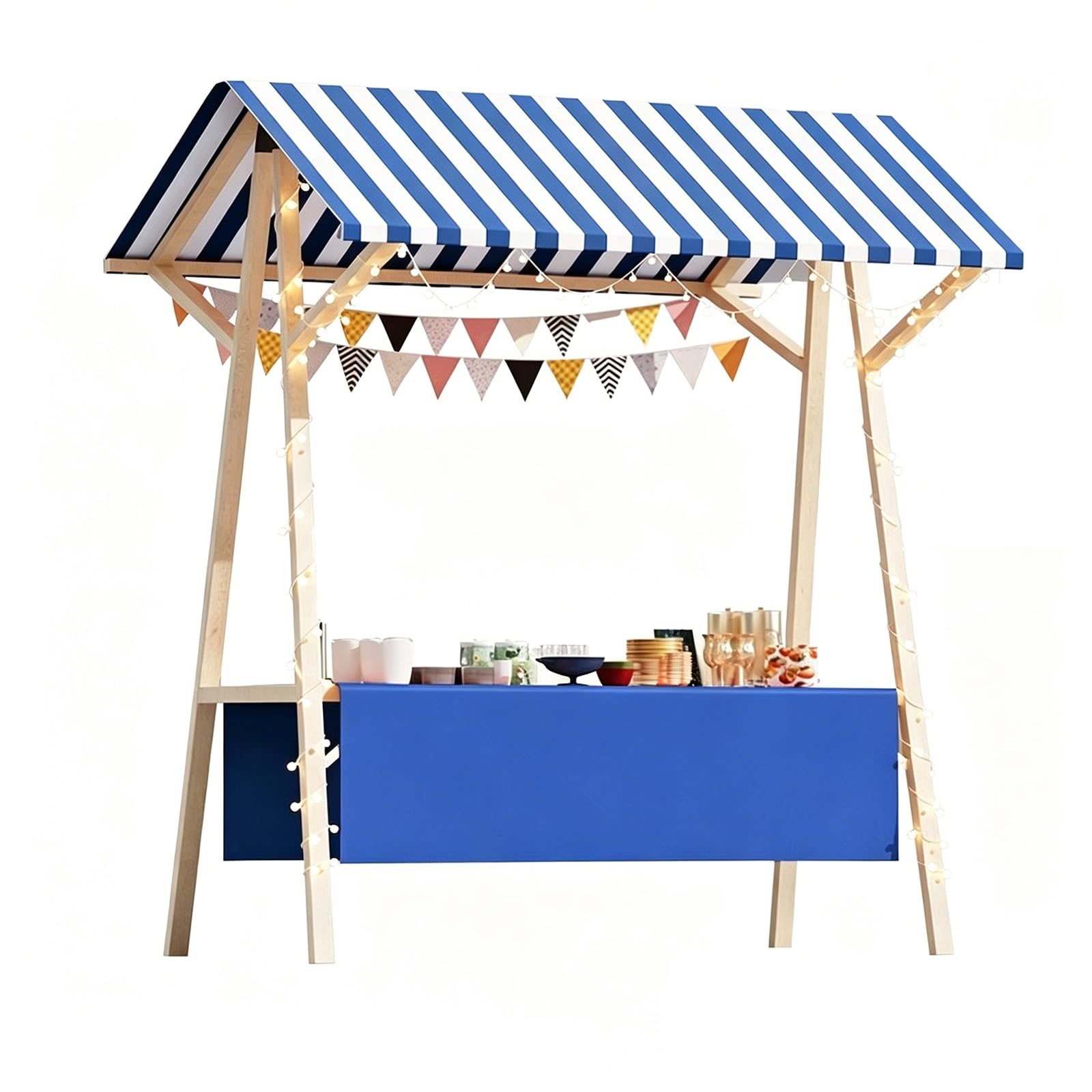 SBCWH Foldable Market Stall Stand, Street Food Cart, Portable Popup Vendor Booth for Farmers Market, Lemonade Stand, Party Dessert Bar, Craft Fair Display(Blue,120x60x200cm)