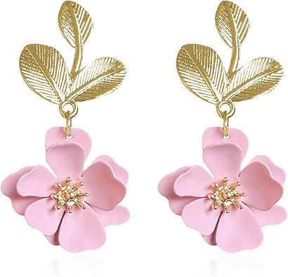 Boho Flower Earrings for Women Cute Dangle Drop Gold Leaf Floral Studs Hook Statement Jewelry Sweet Earrings