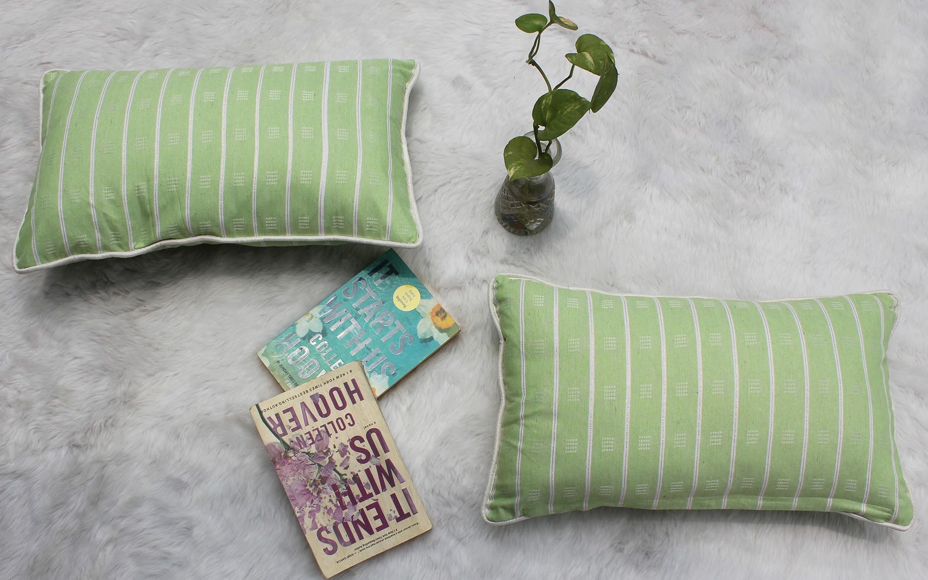 Dekor World 2 Piece Small Cotton Check Reflection Collection Deco Pillow Cover (Lime Green, 12x20 Inches or 30x50 cm) for Living Room and Bedroom-image-31