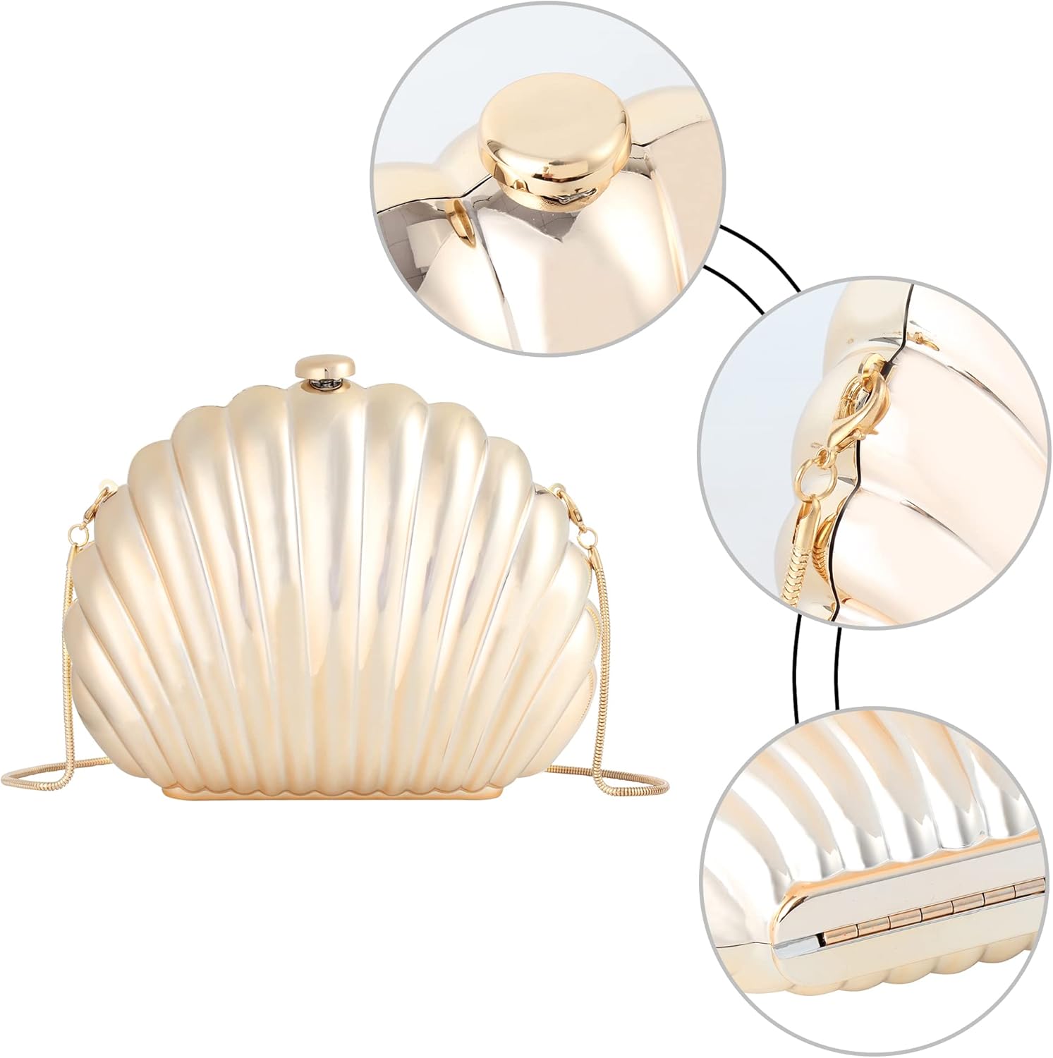 Women Seashell Evening Bag Purse Mermaid Chain Strap Clutch Handbag Shoulder Bag | Seashell, Mermaid, Chain Strap - Image 2
