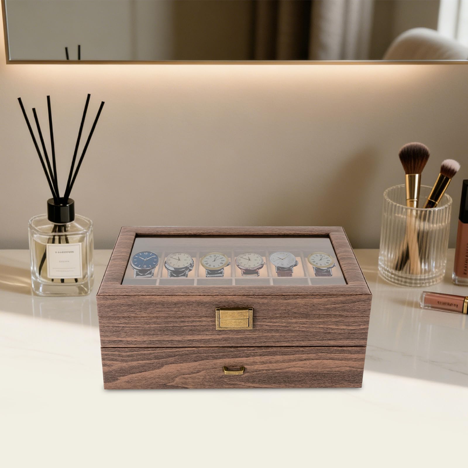 Caja de relojes con 24 compartimentos, estuche para relojes para hombres y mujeres, organizador de relojes, ideal para uso personal, presentación en tienda y decoración de interiores