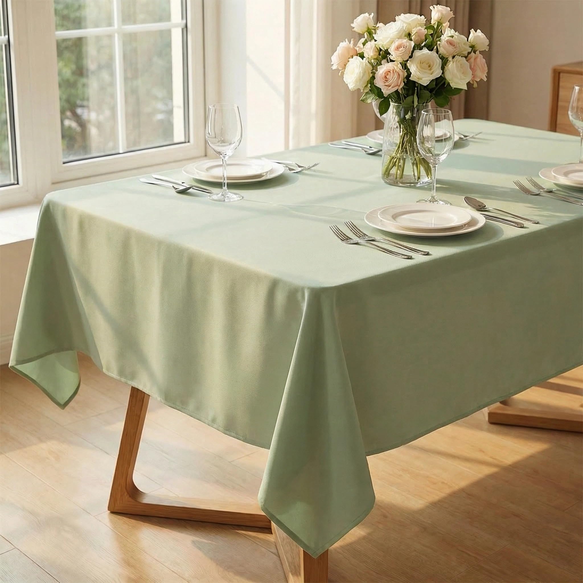 Maslasee Wipe Clean Tablecloth, Waterproof Table Cover for Kitchen Dining, Outdoor, Party Wedding, Easy to Maintain and Machine Washable(Light green,55.1 x 86.6in)