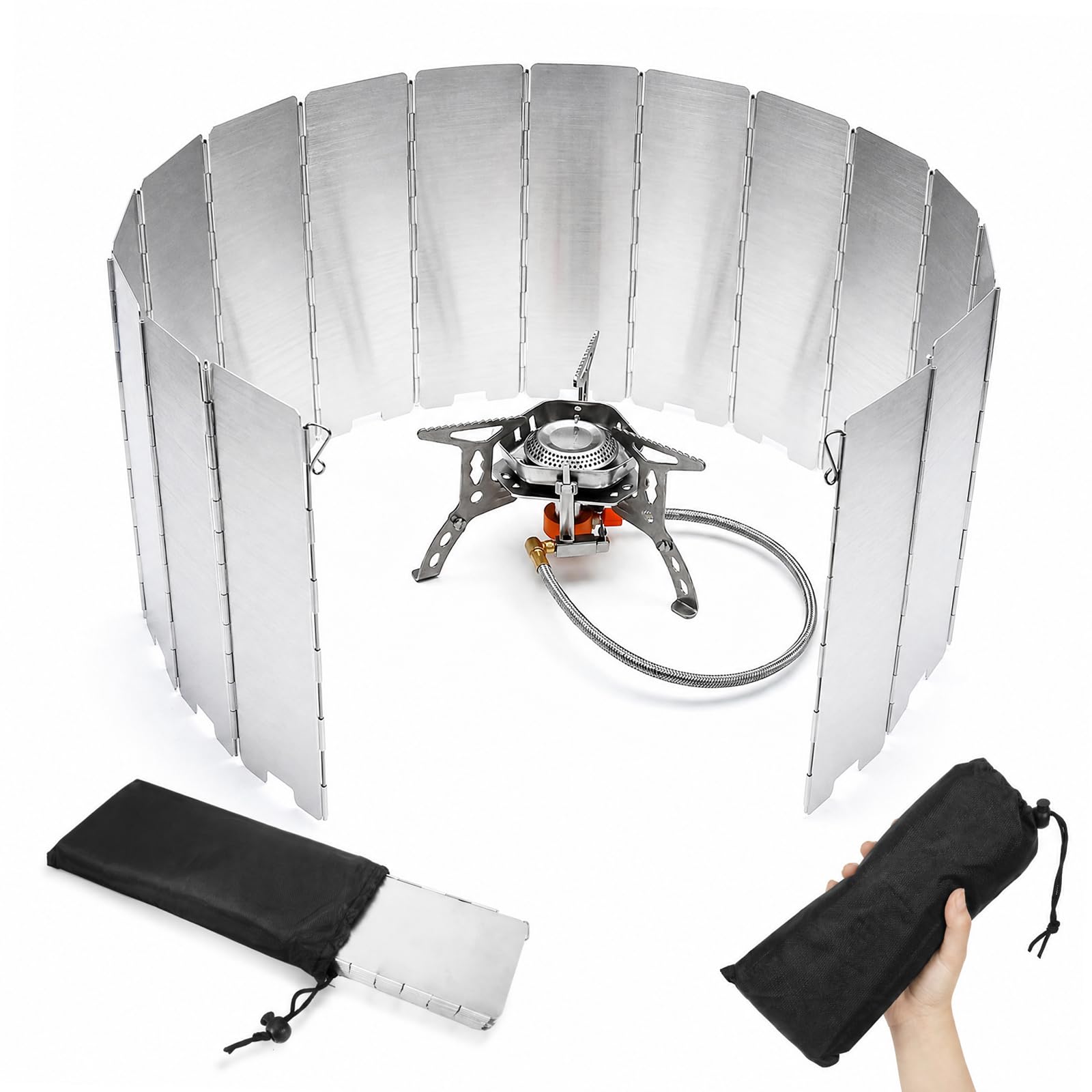 16 Platten Klappbare Windschutzscheiben, Leichter Faltbar Aluminium Windschutz Camping für Outdoor Grill, Öfen, Gaskochern