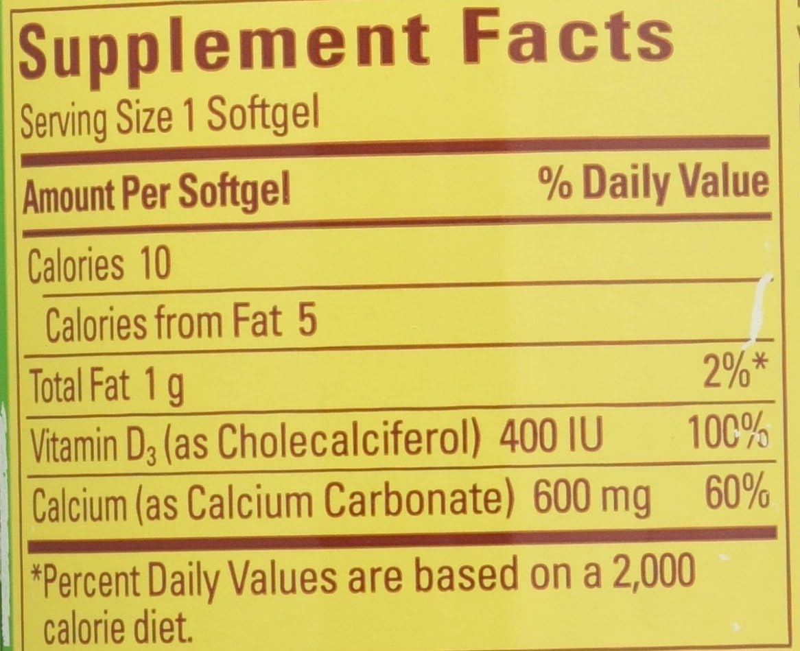 Nature Made Calcium 600 Mg with Vitamin D 100 Liquid Softgels (2 Pack) : Health & Household