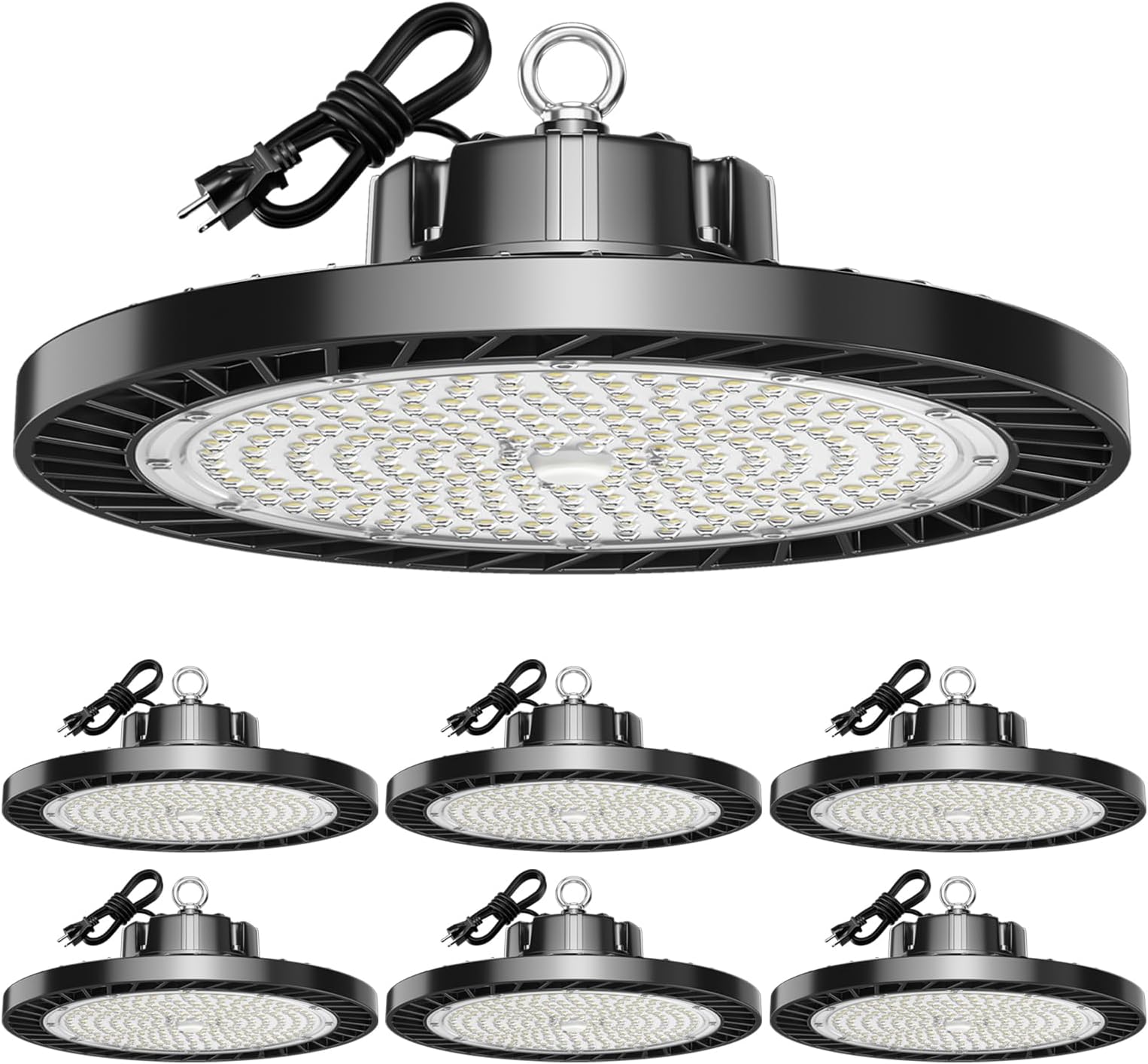 lvsdak UFO LED High Bay Lights 5000K 200W 30000LM 6 Pack with Plug High Bay Led Shop Lights Suitable for Warehouse Workshop Factory Gym Garage Barn LED Lamp AC100-277V