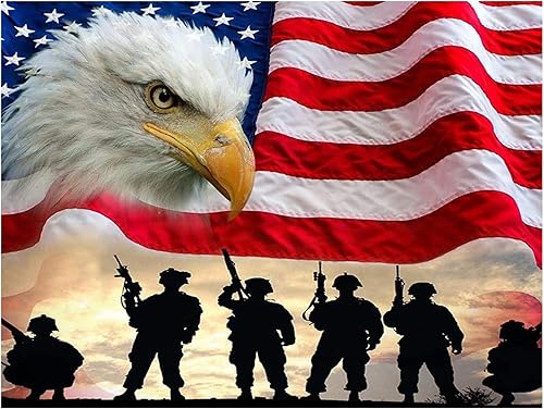 Maripabon Kits de pintura 5D por números, bandera nacional, águila, militar, diamante completo, kit de arte de diamantes redondos, arte patriótico