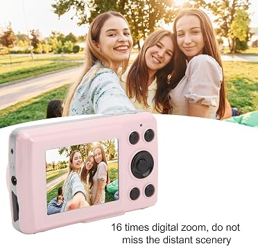 Digital Camera for Kids 16MP 1080P HD Auto Focus Vlogging Camera with 16X Digital Zoom 2.4 Inch Screen Fill Light Pocket Compact Camera for Travel Photography (Pink)