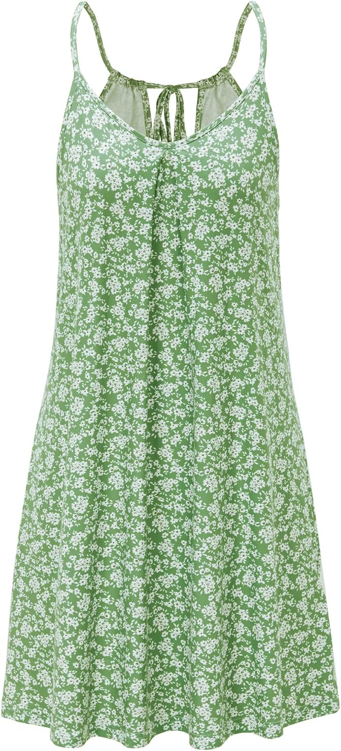 ULTRANICE Women's 2024 Summer Casual Beach Dresses Cover Ups Floral V Neck Spaghetti Strap Backless Mini Sun Dress - Image 7