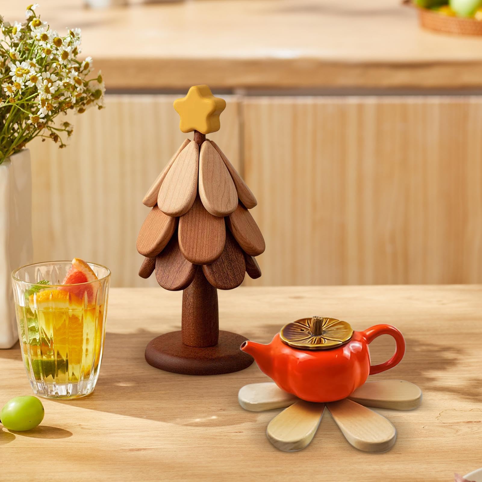 Juego de salvamanteles con Forma de árbol, manteles Individuales de Madera, Aislante, salvamanteles de Madera, antiquemaduras, para, ollas Calientes | Aislante, salvamanteles de Madera, antiquemaduras, para, ollas Calientes