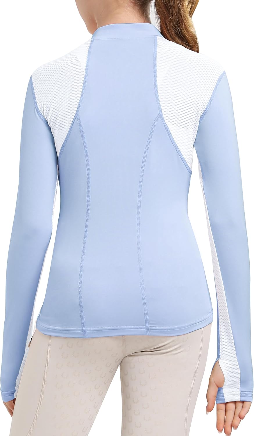 FitsT4 Sports Girls Long Sleeves Shirts Thumbhole English Horse Riding Shirt UPF50 Quick Dry Kids Equestrain Half Zip Jacket - Image 5