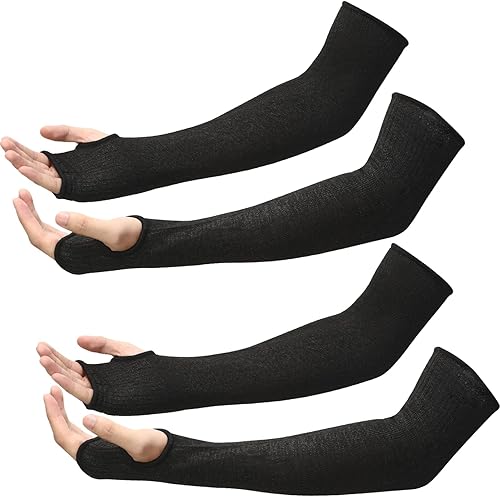 Vista 8 de Geyoga 2 pares de mangas de brazo resistentes a cortes de nivel 5 con agujero para el pulgar, protectores de antebrazo para jardinería, trabajo