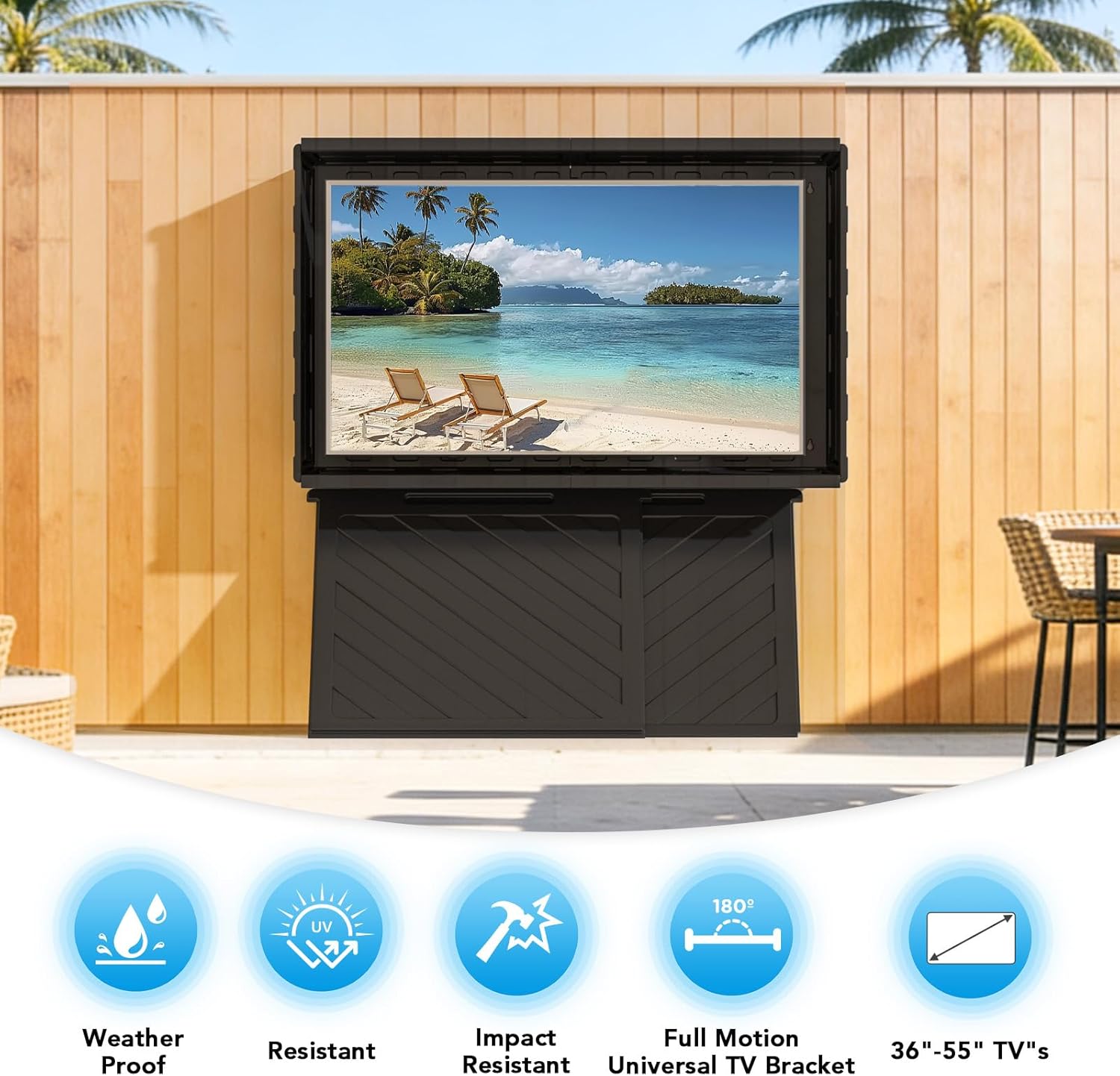 Outdoor TV Cover 55 inch Weatherproof, Hard Outdoor TV Enclosure with Frosted Plastic, Adjustable TV Wall Mount Bracket Included(36-55inch)