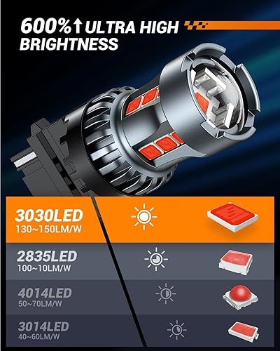 Miniatura 4 de SEALIGHT 3156 3157 Bombilla LED de freno roja, 3056 3457A 4057 4157 Bombilla LED con proyector de repuesto para luces intermitentes de