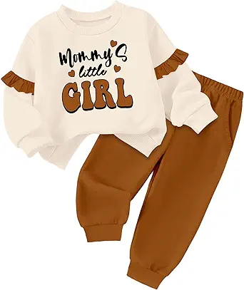 Toddler Girl Clothes Ruffle Long Sleeve Baby Girl Clothes Solid Crewneck 2pcs Outfits Sweatshirt Pant Sets 12M-4T
