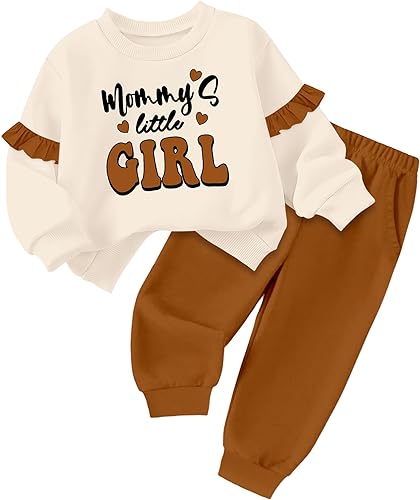 Toddler Girl Clothes Ruffle Long Sleeve Baby Girl Clothes Solid Crewneck 2pcs Outfits Sweatshirt Pant Sets 12M-4T