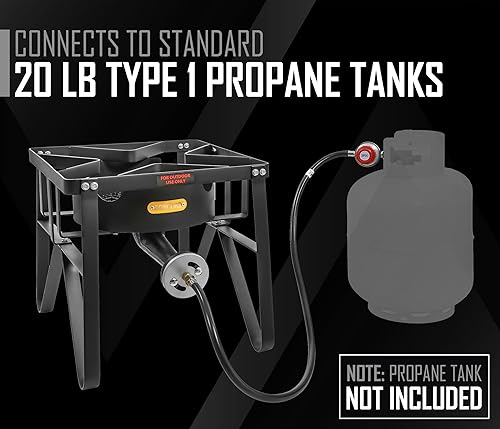 Miniatura 6 de Concord Deluxe Banjo Single Propane Burner, 200,000 BTU Portable Outdoor Stove for Camping Cooking/Home Brewing/Making Sauces, 16” Square