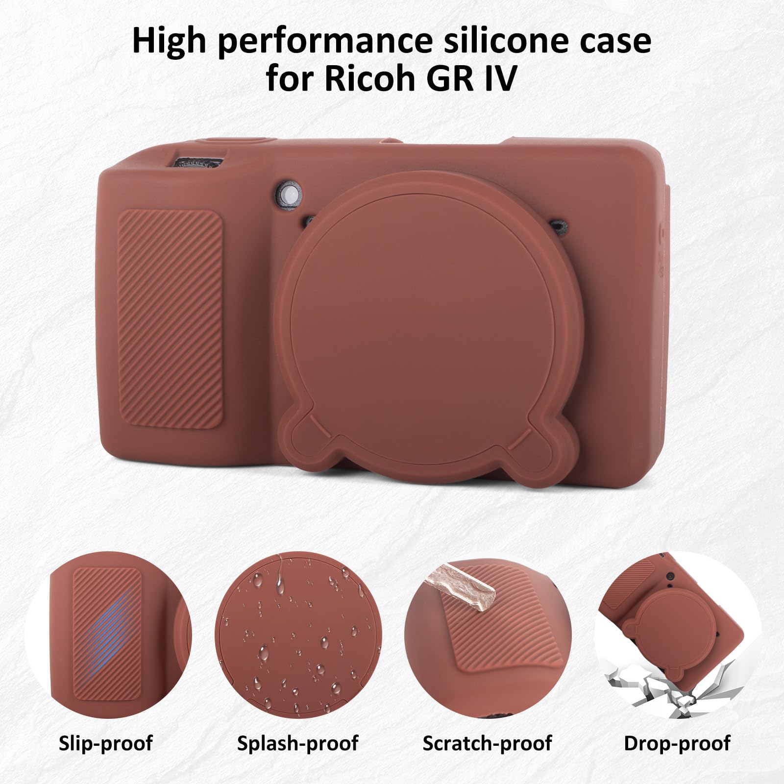 Rieibi Coque en silicone pour Ricoh GR IV, Ricoh GR IV GRIV GR4 avec 2 films de protection d'écran, couvercle d'objectif amovible pour GRIV (pour GR4 uniquement)