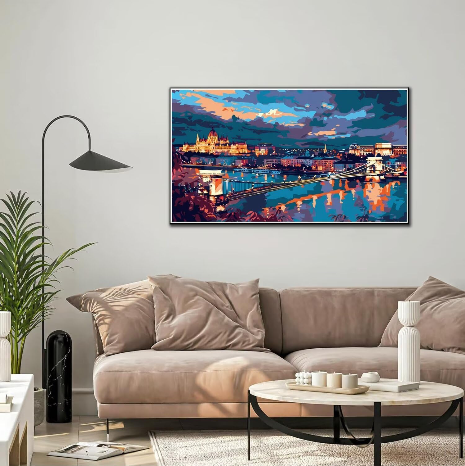 Malen nach Zahlen Erwachsene Budapest, DIY Set Erwachsene Malen nach Zahlen Landschaft, 180x100cm DIY Handgemalt Ölgemälde Kit für Anfänger Erwachsene mit 3-Pinseln & Acrylfarbe, Geschenk für Freunde