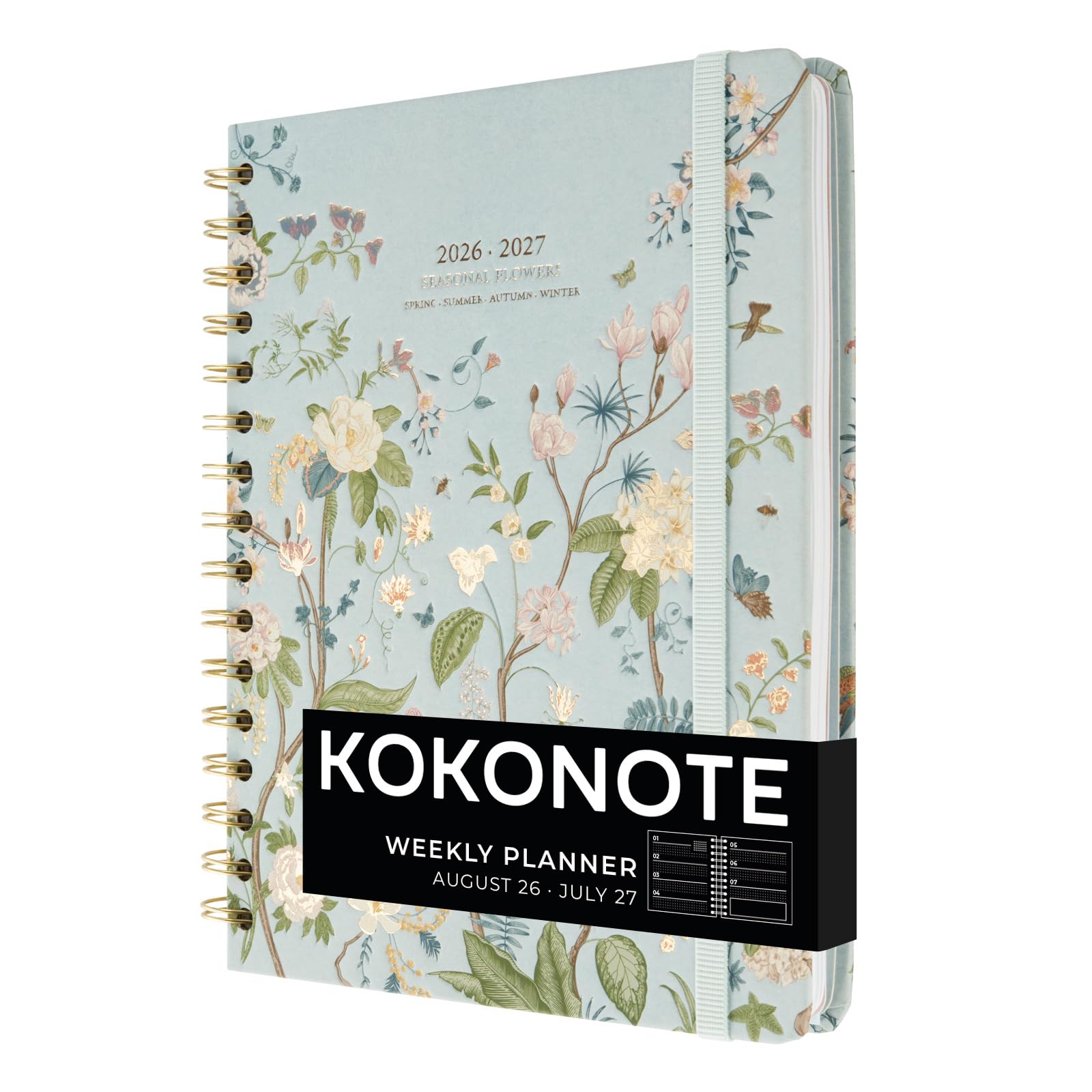 Kokonote Agenda Settimanale 2026 2027 Seasonal Flowers - Diario Scoula 2026-2027 per Università e Scuola Superiore | Weekly Planner con Copertina Rigida, Segnalibri e Stickers (17x21,5 cm)